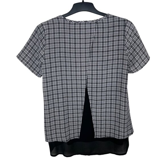 Michael Kors Womens Black & White Plaid Short Sleeve Top With Split Back Medium - Picture 8 of 14